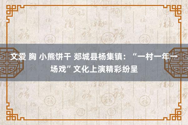 文爱 胸 小熊饼干 郯城县杨集镇：“一村一年一场戏”文化上演精彩纷呈