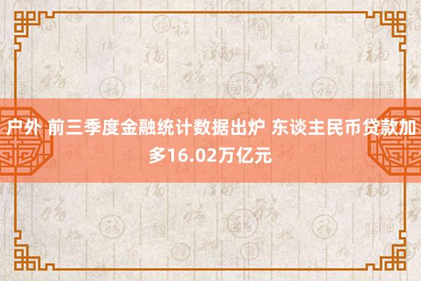 户外 前三季度金融统计数据出炉 东谈主民币贷款加多16.02万亿元