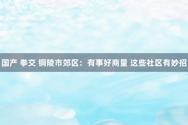 国产 拳交 铜陵市郊区：有事好商量 这些社区有妙招