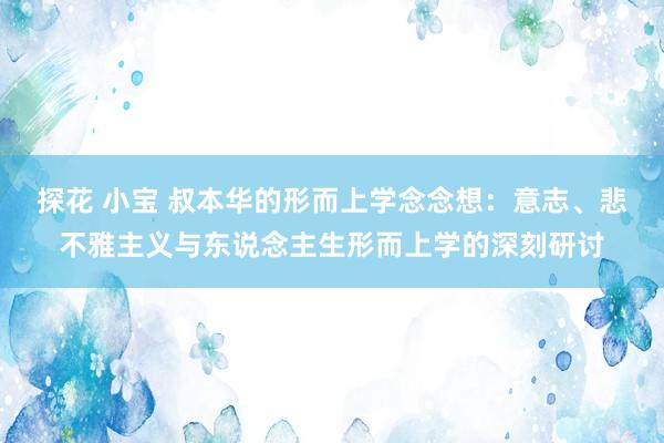 探花 小宝 叔本华的形而上学念念想：意志、悲不雅主义与东说念主生形而上学的深刻研讨