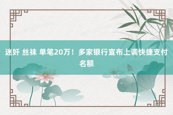 迷奸 丝袜 单笔20万！多家银行宣布上调快捷支付名额