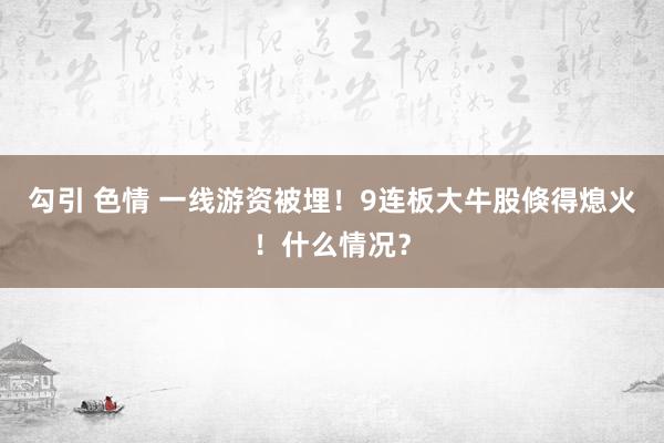 勾引 色情 一线游资被埋！9连板大牛股倏得熄火！什么情况？