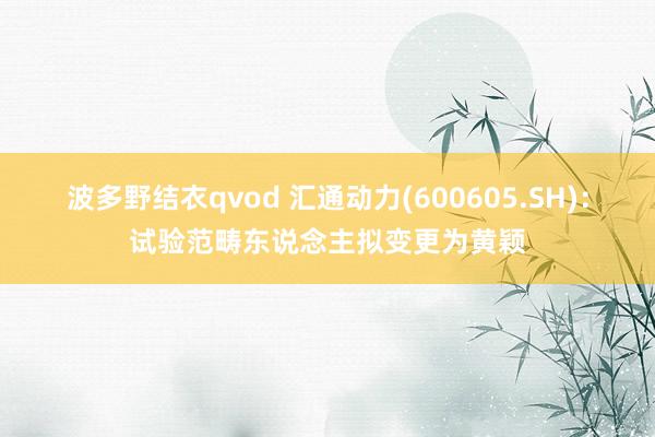 波多野结衣qvod 汇通动力(600605.SH)：试验范畴东说念主拟变更为黄颖