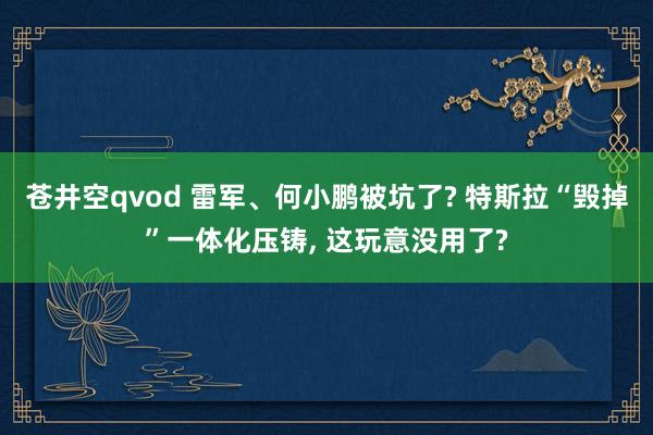 苍井空qvod 雷军、何小鹏被坑了? 特斯拉“毁掉”一体化压铸， 这玩意没用了?